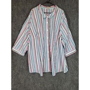 Woman Within 5X Button‎ Front Striped Shirt Plus Size Blue Pink Purple Cotton